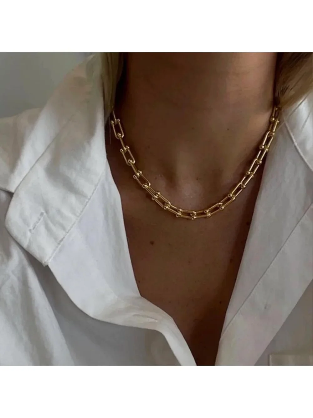 18K Gold Plated Paperclip Necklace for Women | Chunky Link Chain Choker Jewelry